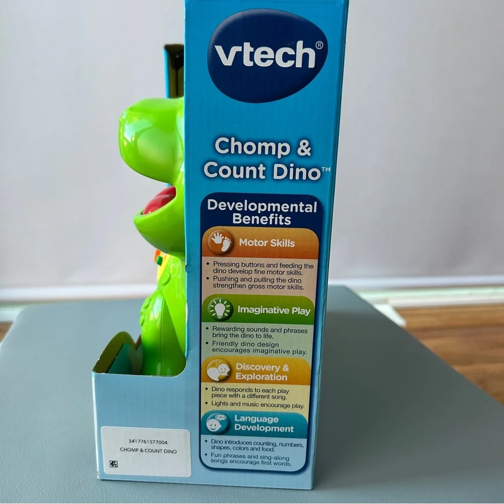 NWT VTech Chomp & Count Dino - Green Interactive Dino Toy Counting Fruit & Veg